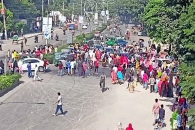 মিরপুরে সড়কে অবস্থান নিয়েছে পোশাক শ্রমিকরা যান চলাচল বন্ধ